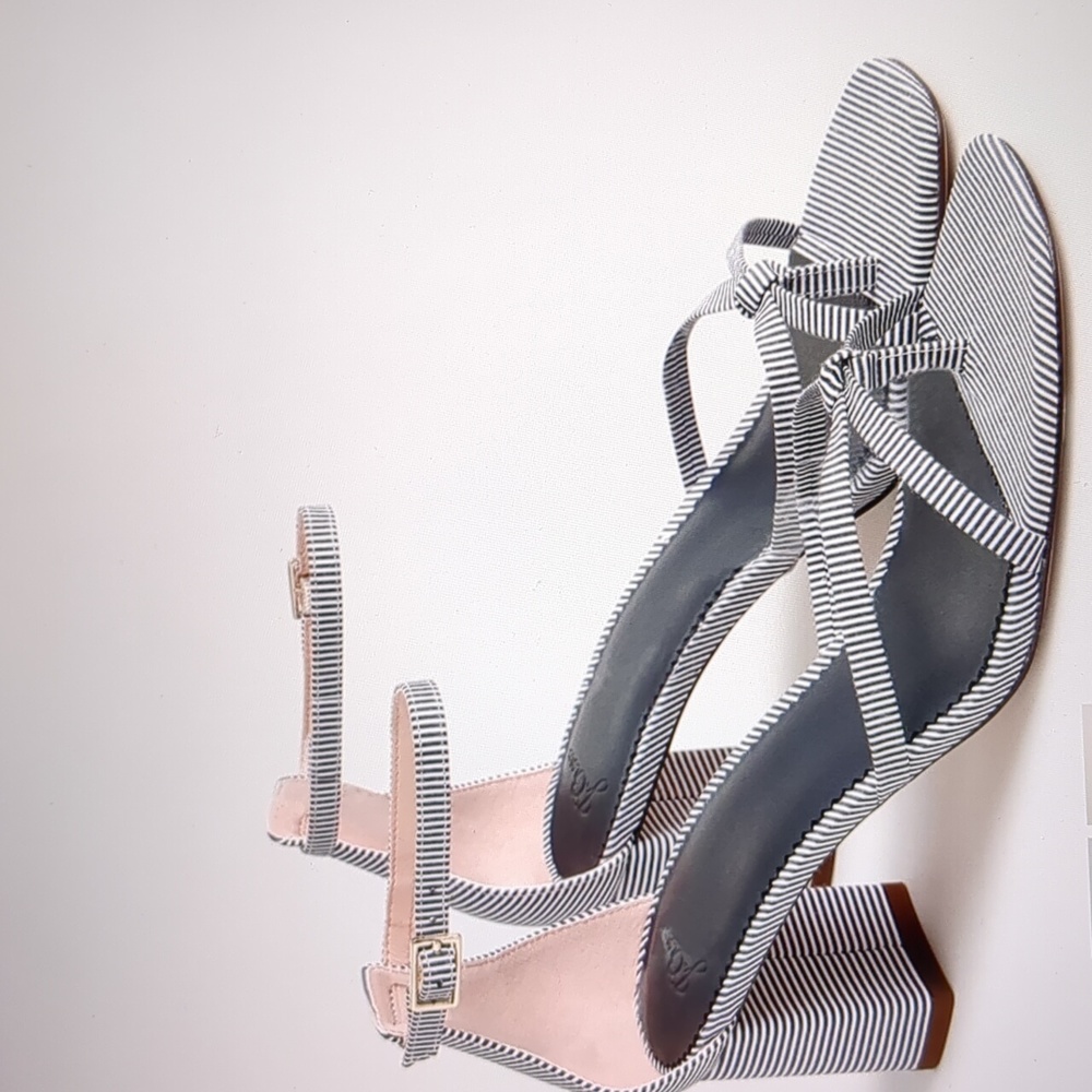 J. Crew NWOT Skinny Cross Strap Striped Heeled Sandals Size 6.5